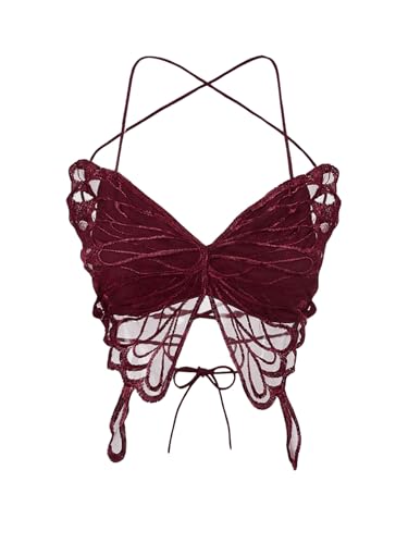 MakeMeChic Women's Butterfly Crop Tops Backless Halter Criss Cross Party Camisole Top