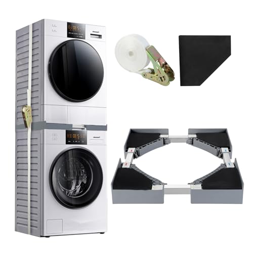 Universal Washer and Dryer Stacking Kit 19.7”-27.5” Adjustable Stacking Kit for Washer Dryer Washing Machine with Ratchet Strap (White)