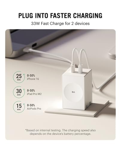 Image of DailyObjects POP 33W Wall Charger Adapter with Foldable Pins|USB-C Dual Port Power Output|Fast Charging|GaN5 Tech|Support iphone 12 13 14 15 16 pro Max, Android,ipad,samsung,oneplus|Lightweight- White