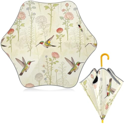 Paraguas para niños con diseño de colibrí vintage y tira de seguridad reflectante