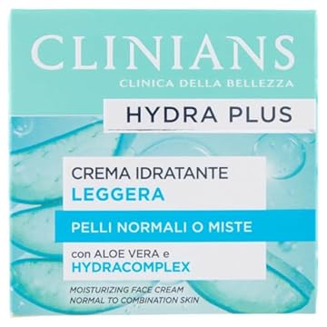 CLINIANS | Hydra Plus Crema Viso Idratante Leggera, Dermatologicamente Testato, Made in Italy, 50 ml