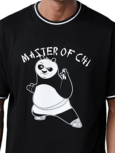 Image of The Souled Store | Men Official Kung Fu Panda Master of Chi Round Neck Black Color | Printed Half Sleeve | 100% Cotton Oversized T-Shirts
