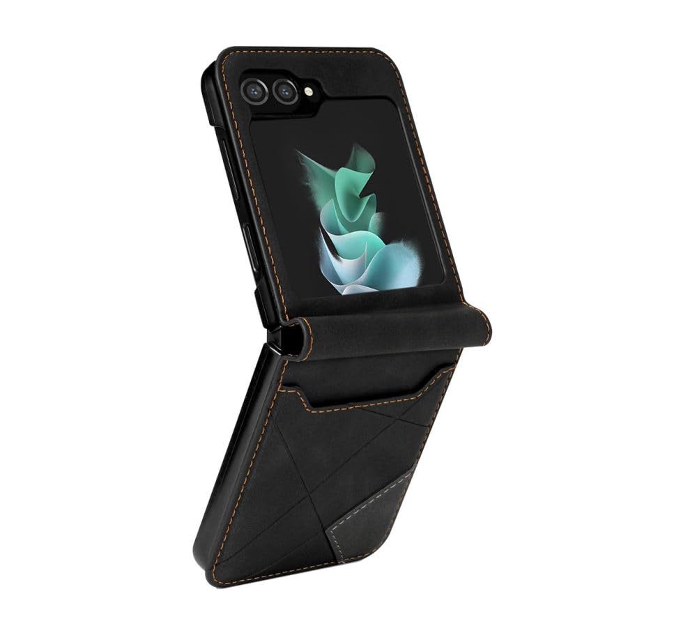 Dla Z Flip5 Flip4 Skórzany portfel Etui do Samsung Galaxy Z Flip 5 4 3 5G Luksusowe etui na karty Torba na telefon Odwróć okładkę książki, Czarny, Do Samsung Z Flip 3