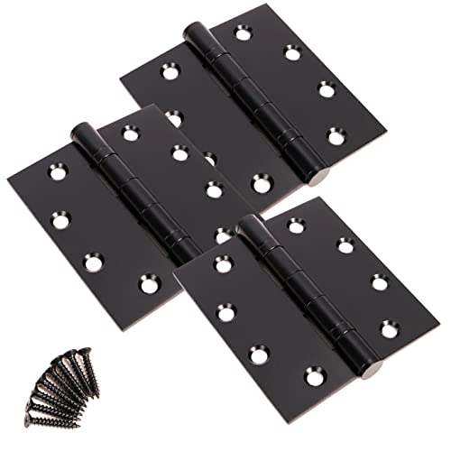 3-Pack Black 4"X 4.5" Thickened Heavy Duty Hinges, Silent Steel Plain Bearing Door Hinges - Matte Finish, 4-1/2 Inch Ball Bearing Door Hinges Thickness 3 Mm Square Corners, With 24 Screws #TOP6