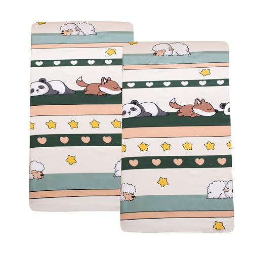 Image of Soft Animals Printed Crib Sheet for Boys Girls,2 Pack Crib Mattress Sheet or Toddler Bed Sheet, Baby Fitted Crib Sheet (Green Panda)