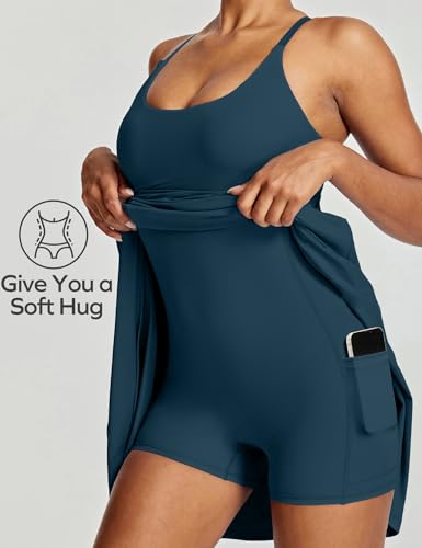 Ewedoos Athletic Tennis Dress for Women with Shorts Underneath Easy Peezy U Neck Adjustable Straps Active Workout Dress2