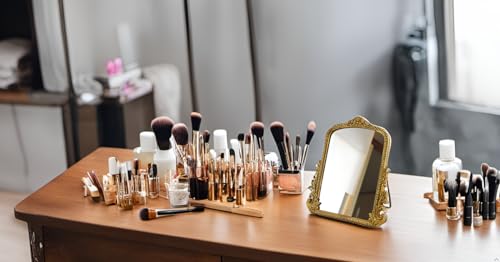 Hsddhome HSD09 Vintage Vanity Makeup Desk Mirror，Antique Traditional Chic Arch Table Mirror Gold，Decor Wood Framed Small Standing Carved Arendahl Mirror thumb #7