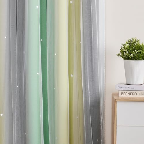 Image of XiDi Curtains for Bedroom Decor, Rainbow GreenYellowGrey52 /90 /1