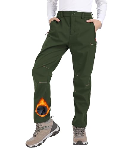 Djtnzdm Pantalones Esquí Niño Invierno Pantalones Nieve Niño Termico Pantalon Esqui Niño Trekking Escalada Impermeable Niño Niña Softshell Pantalon(Verde-XS)