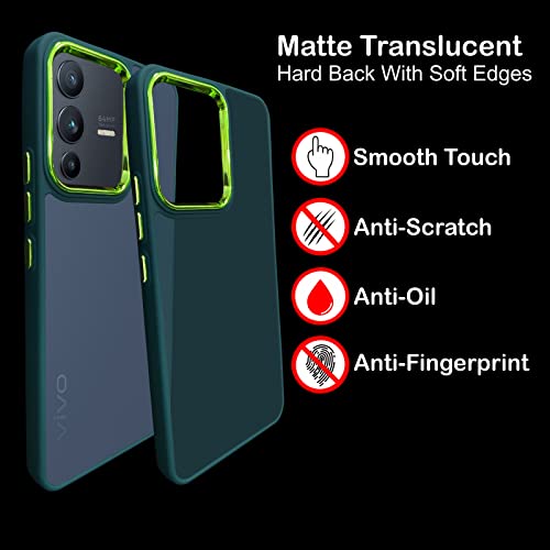 Image of A rtistque Frosted Translucent Back Cover Case for Vivo V23 Pro 5G | Electroplated Chrome Ring | Raised Camera Edges for Protection | Smooth Sides TPU - Green