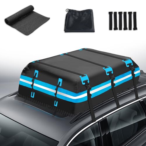 Rimoody Auto Dachbox Faltbar 595L 21 Kubikfuß Wasserdicht Dachkoffer XXXL Gepäckbox Taschen mit Rutschfester Matte Aufbewahrungsbox Dachtasche mit/ohne...