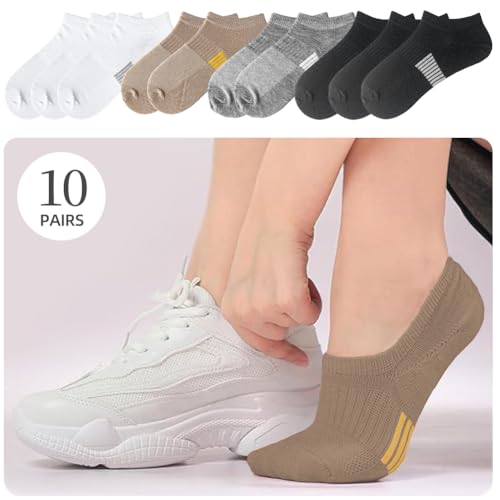 Image of Women's Ankle Cotton Socks Low Cut Athletic Running Soft Thin No Show White Socks 10 Pairs(10,Black+White+Beige+Gray)