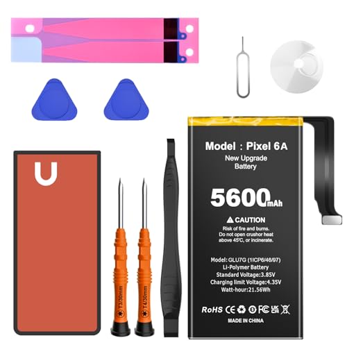 EVELLHPP 5600mAh Battery for Google Pixel 6A Higher Capacity New 0 Cycle Battery Compatible with HTC Google Pixel 6A Model GX7AS GB62Z G1AZG with Repair Tool Kits and Adhesive/Waterproof Adhesive
