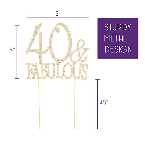 Ella Celebration 40 and Fabulous Cake Topper for 40th Birthday Gold Party Supplies Decorations (40 & Fabulous Gold)