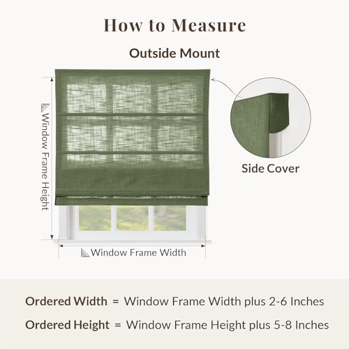 Image of TWOPAGES Liz No Drill Cordless Roman Shades Linen Textured Roman Blinds for Windows, Custom Made Room Darkening Blackout Roman Window Shades, Hardware Included, Olive, 1 Piece