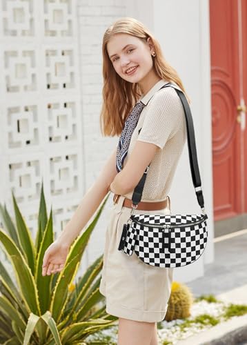 Image of 2 Pcs Checkered Crossbody Bags for Women Bum Bag Checkered Cross Body Sling Backpack Hobo Satchels Shoulder Wallet Purses