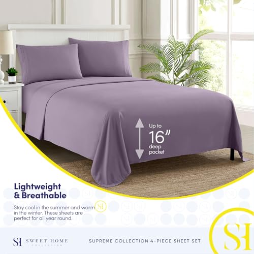 Queen Size Bed Sheets - Breathable Luxury Sheets with Full Elastic & Secure Corner Straps Built In - 1800 Supreme Collection Extra Soft Deep Pocket Bedding Set, Sheet Set, Queen, Plum