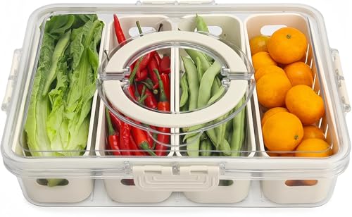 LATERN Boîtes de Stockage des Aliments pour Réfrigérateur, 4 en 1 Bacs Hermétique Étanches de Rangement pour Réfrigérateur avec 4 Passoires Amovibles...