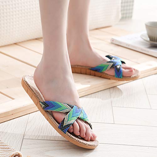 Women Band Linen Home Slippers Summer Non-slip Open Toe Flat Indoor Slippers House Slippers3