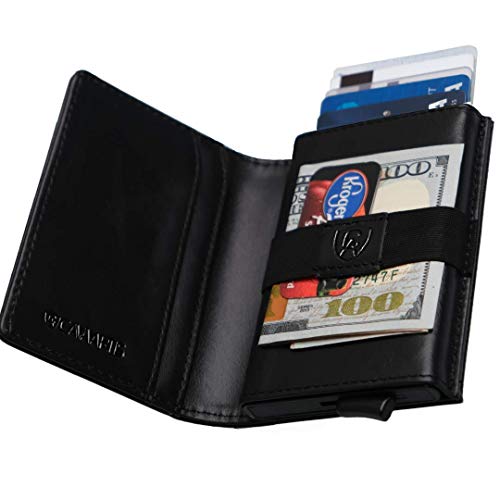Slim Designer Wallet | Premium Genuine Leather | Smart RFID Protection | Minimalist | Smart Quick Release Cards (Black Caviar, One Million Collection)2