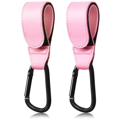 FAYAHAR 2 Piezas Ganchos Carro Bebé, Gancho Carrito Universal de Cuero, Gancho Carro Bebé, Ganchos Accesorios para Colgar Bolsas, Bolsas de la Compra, Bolso (Rosa)