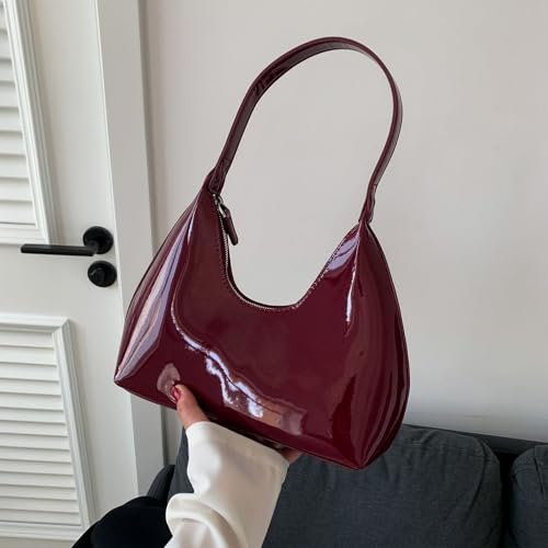 Image of Farcauo Clutch Bag Burgundy Crescent Vintage Top Hand Bag for Women Leather Unique Shoulder Purses for Women Lightweight Shoulder Solid Color Underarm Purses