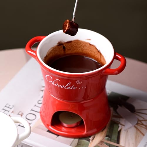 Mug à fondue en céramique avec fourchettes réutilisables pour chocolat