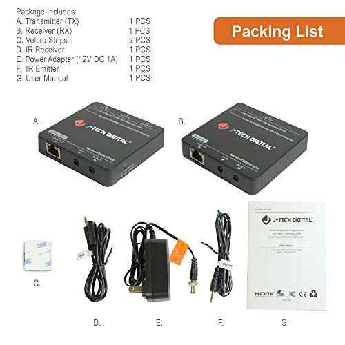 J-Tech Digital 4K@60Hz Hdmi Extender Over Cat 5E/6 Ethernet Cable 230Ft With Hdmi Loop Out, Poc, Hdr, Downscaler, Edid Pass/Copy Dual Ir Pass-Through [Jtech-Ex230] #TOP5