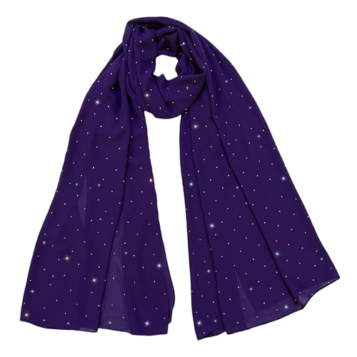Lina & Lily Foulard Hijab Femme en Mousseline de Soie avec Strass Scintillante (Violet Foncé)