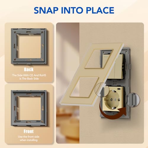 BSEED Lichtschalter mit Steckdose 3 Fach 2 Wege,Wandschalter mit 16A Schuko Steckdose mit USB Anschluss (Max. 2.1A) Typ C Port Gold,Physische Unterputz Wechselschalter mit Steckdose- 157mm