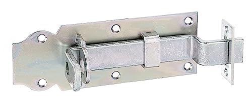 Alberts 117047 Schlossriegel | gekröpft, mit flachem Griff und befestigtem Schließblech | galvanisch verzinkt, dickschichtpassiviert | Platte 140 x 52 mm