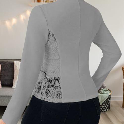 Women's Blazers & Suit Jackets,Autumn Casual Elegant White Contrast Lace Blazer Coat3