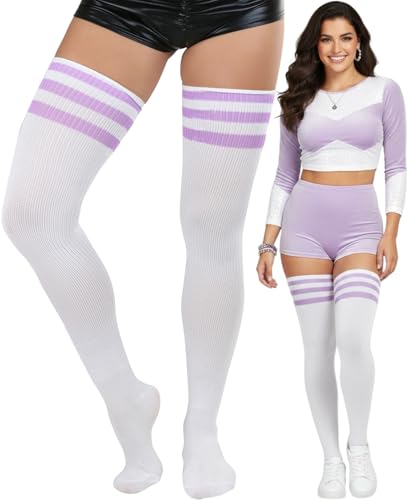 Image of ToBeInStyle Women's Heavyweight Knit Thigh High Long Socks w /Contrast 3 Stripe Top Band