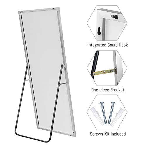 Image of NeuType Full Length Mirror, 65 inch x 22 inch Aluminum Alloy Frame Floor Mirror with Stand, Mirror Full Length, Free Standing or Wall Mounted or Leaning Against Wall, Brushed Silver