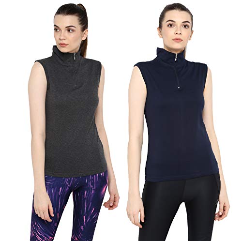 Image of Ap'pulse Women's Sleeveless 1 /4 Zip Hineck Tshirt(Pack of 2)