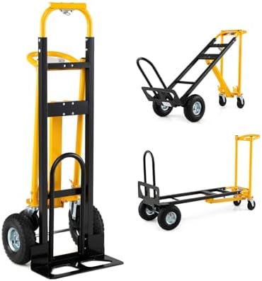 COSTWAY Carretilla Plegable 3 en 1, Carretilla con Rueda de Goma de Carga 136 kg, Carrito Plataforma en Modo de 4 o 2 Ruedas y Asa Ergonómica, Carro para Transporte y Mudanzas en Oficina y Almacén