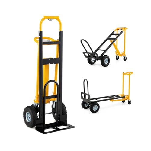 COSTWAY Carretilla Plegable 3 en 1, Carretilla con Rueda de Goma de Carga 136 kg, Carrito Plataforma en Modo de 4 o 2 Ruedas y Asa Ergonómica, Carro para Transporte y Mudanzas en Oficina y Almacén