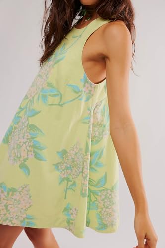 Floral Sleeveless Backless Mini Dress for Women Summer Loose Swing Flowy Sundress with Pockets3