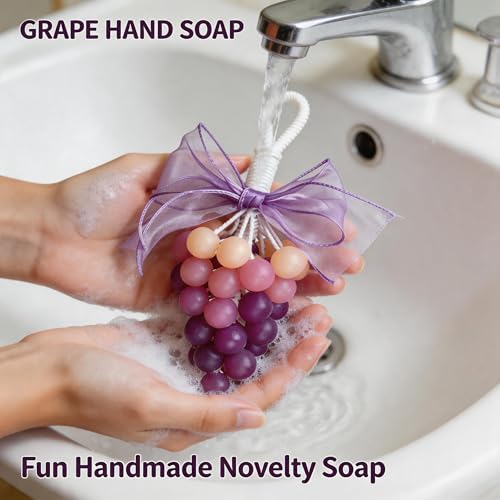 Image of Colorful Grape Soap on Rope Cute Shaped Handwashing Grapes Soap Bar, Novelty Hanging Fruit Soap for Bathroom Decor,Fun Gift Handmade Soap