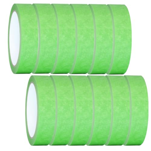 NORTHERN BROTHERS 12 Rolls Masking Tape for Painting - 25mm x 20m Green Painters Tape Painting Tapes Decorators Tapes for Artist Indoor & Outdoor Decorating For Sharp Lines DIY Craft Adhesive Tape