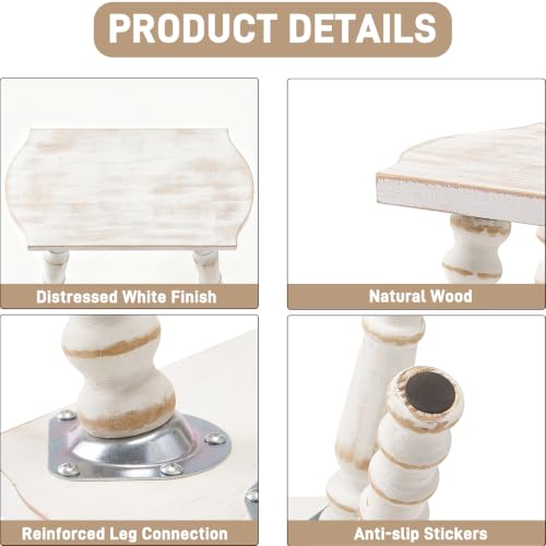Image of 100% Solid Wooden Stool, Farmhouse Wood Step Stool for Adults, Rustic Plant Stool, Vintage Small Stools for Bathroom, Kitchen, Bedroom, Plant Stand, Home Decor