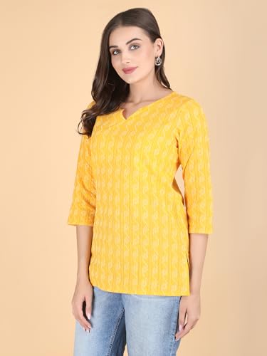 Image of Short Kurta for Women - Pure Cotton Printed Ladies Kurti, Stylish Girls Top, Ethnic Half Kurtas, Tunic Design Woman