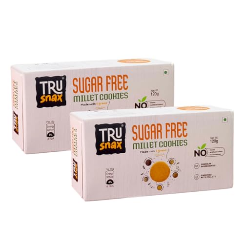 Image of TruSnax Sugarfree Millet Cookies | No Added Sugar | Fibre Rich Biscuits | Healthy Tea-Time Baked Cookies | No Preservatives | Vegetarian | 240g
