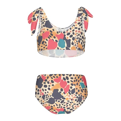 KLL Abstract Leopard Cheetah Skin Shapes Girls Two Piece Bikini Set Beach Swimsuit Swimwear Cute Shoulder Strap2