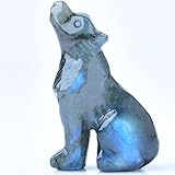 Ytbeoxk 2.1 Inch Labradorite Wolf Crystal Statue，Birthday Present Healing Crystal Decor，Wolf Totem Figurines Stone Energy Gemstones, in Bedroom Office Christmas Meditation Gifts for Men Women
