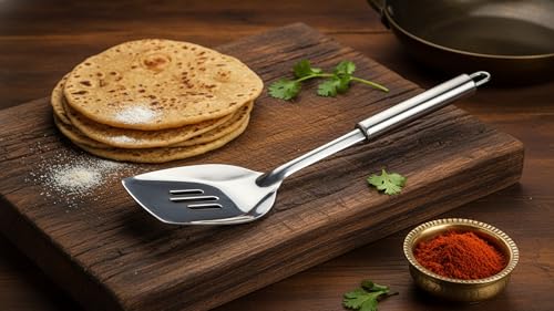 Image of Premium Stainless Steel Slotted Spatula Turner 1pc Heavy Gauge Food Grade Thickness for Cooking Roti Papad Kitchen Utensil 27cm