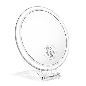 JMH Magnifying Handheld Mirror Double Sided, 1X 20X Magnification Hand Mirror, Travel Folding Held Adjustable Rotation Pedestal, Portable Small Makeup Mirror, 6 Inch