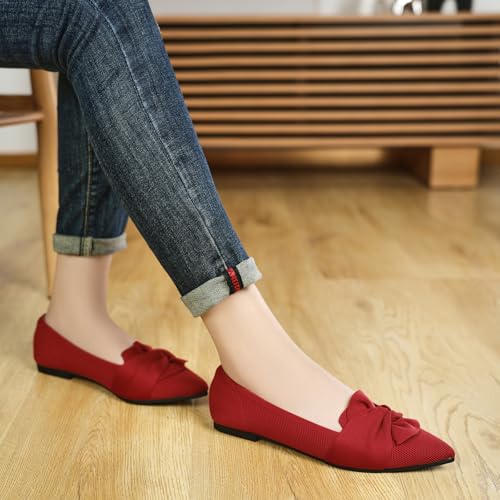 Image of HIULYCENCE Flats for Womens Pointed Toe Ballet Flats with Bow Comfortable Knit Dressy Flats
