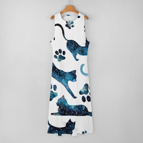 ロングワンピース 猫の肉球柄 猫柄 レディース ロングドレス