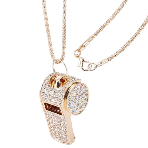 Silbato metálico dorado con brillantes y cadena desmontable miniatura 1
